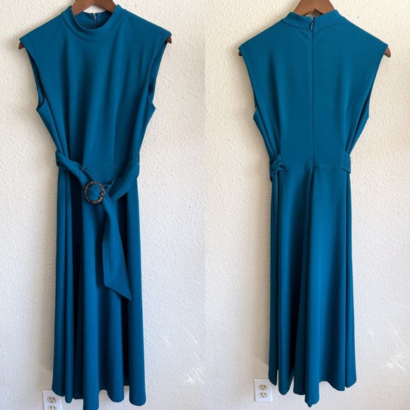 Calvin Klein Mock Neck Sleeveless Belted Midi Dress – Size 8 - Picture 13 of 13